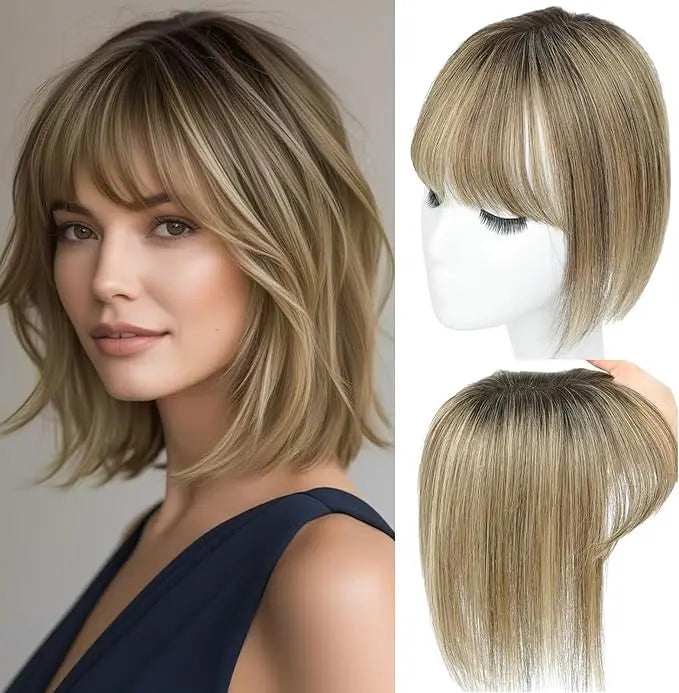 Human Hair Topper with Bangs | Hair Piece for Thinning Hair
