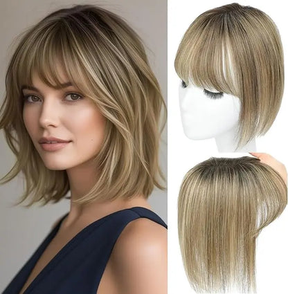 Human Hair Topper with Bangs | Hair Piece for Thinning Hair