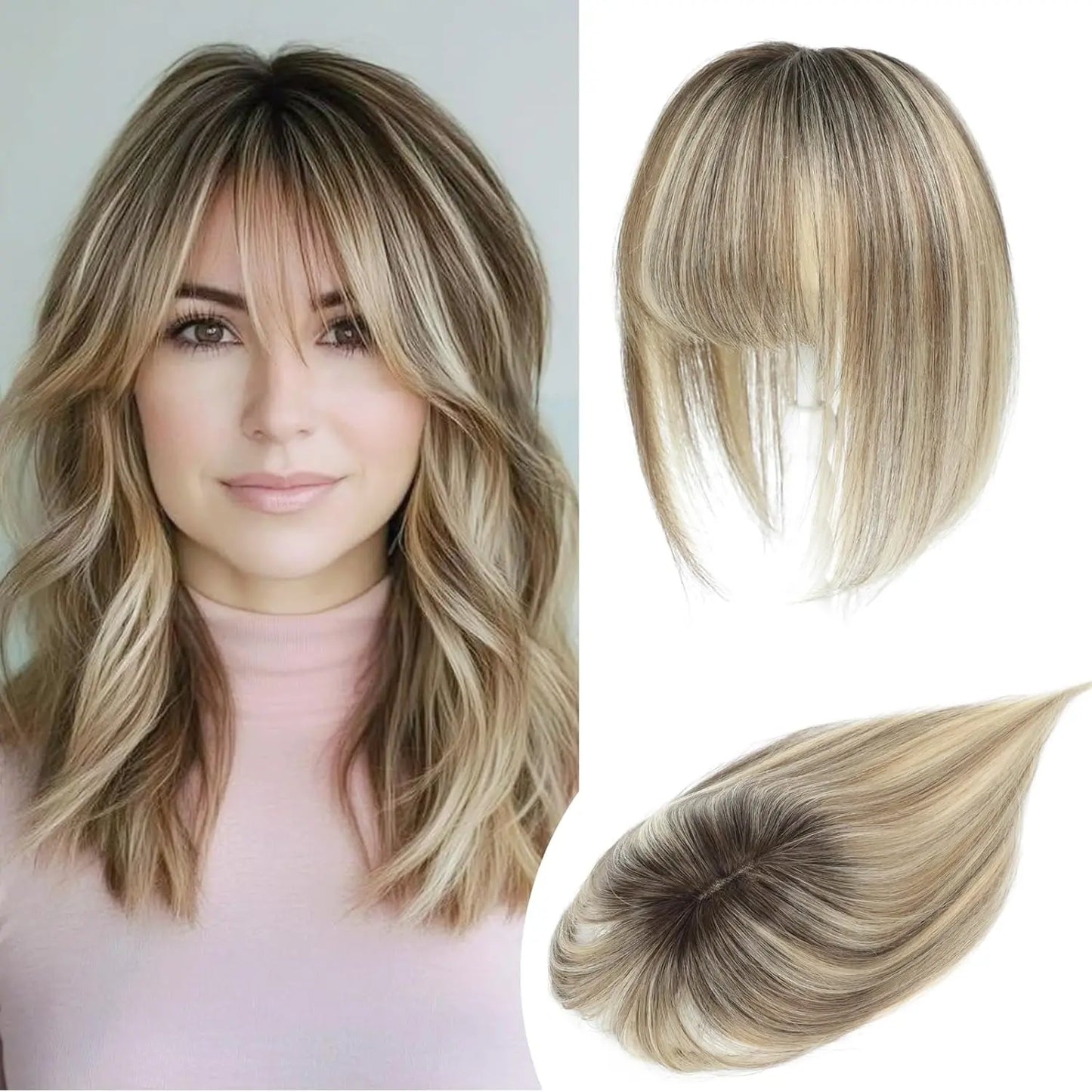 Human Hair Topper with Bangs | Hair Piece for Thinning Hair