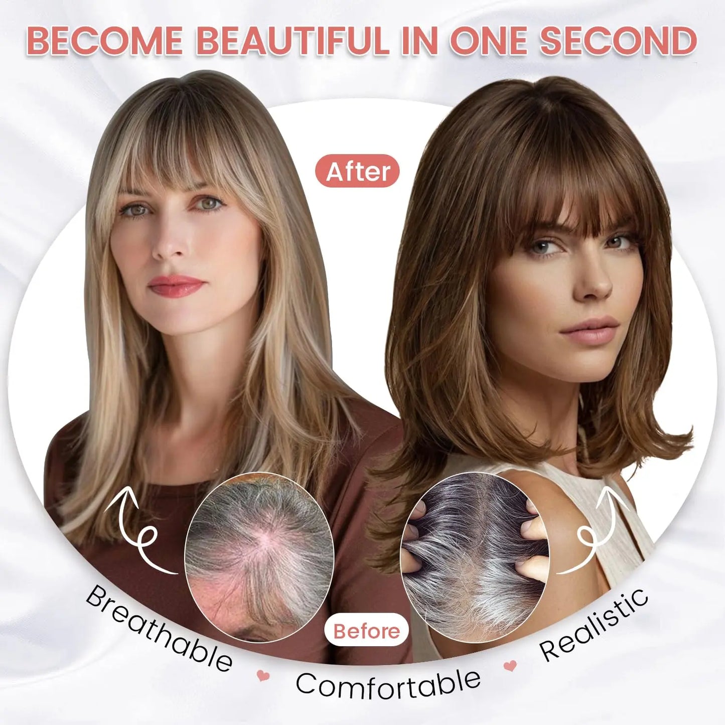 Human Hair Topper with Bangs | Hair Piece for Thinning Hair