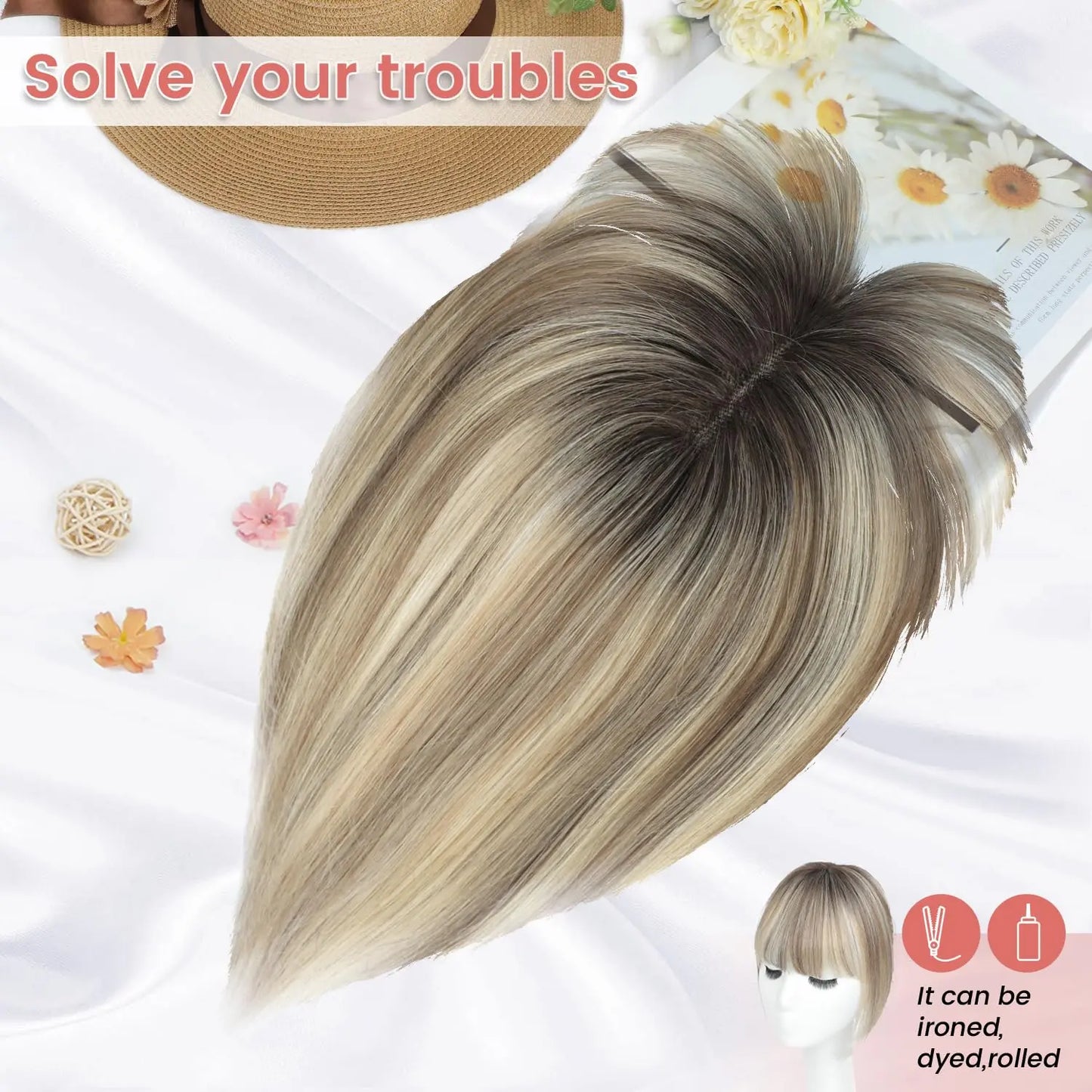 Human Hair Topper with Bangs | Hair Piece for Thinning Hair