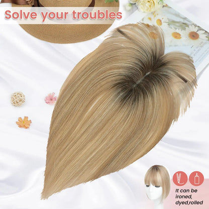 Human Hair Topper with Bangs | Hair Piece for Thinning Hair