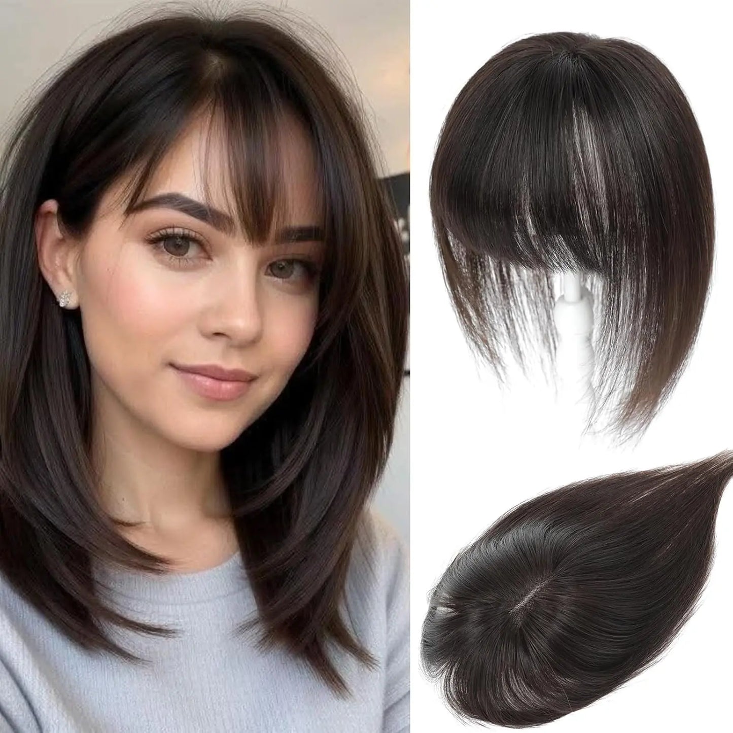 Human Hair Topper with Bangs | Hair Piece for Thinning Hair