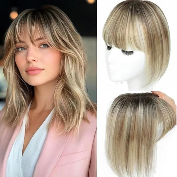 Human Hair Topper with Bangs | Hair Piece for Thinning Hair