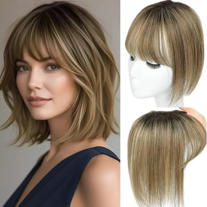 Human Hair Topper with Bangs | Hair Piece for Thinning Hair
